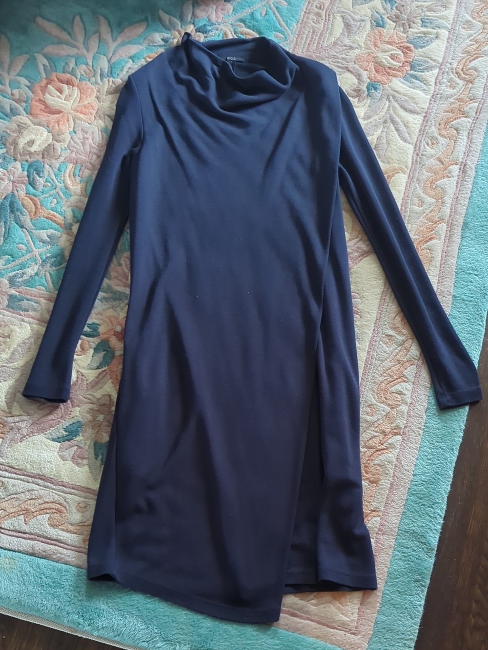 COS Navy Cowl-Neck Long Sleeve Dress
